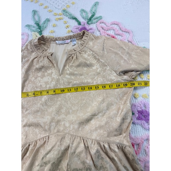 Isaac Mizrahi Live Champagne Floral Jacquard Peplum Blouse Gold Size 6 - Picture 4 of 10